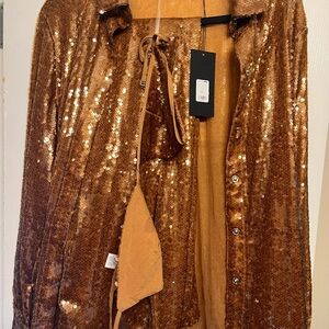 Fashion Nova Glittering Mable Sequin 3 piece set Cognac color size L